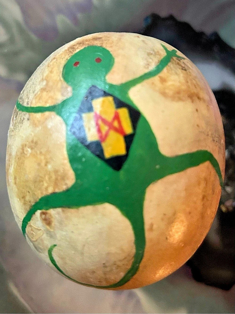 Hand Painted Green lizzard gourd from New Mexico